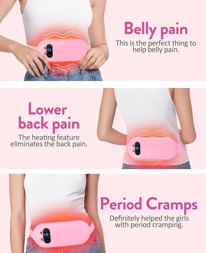 Portable Heating Pad, Period Heat Belt with 3 Temperature Adjustable and Vibration Modes, Heat Belt Period Relief from Back, Abdominal and Stomach Pain (Pink)