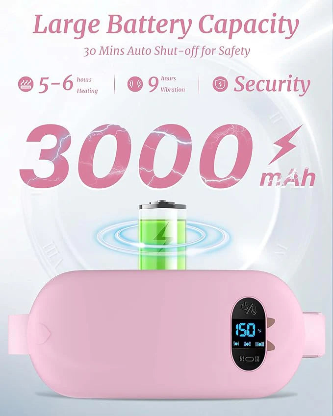 Portable Heating Pad, Period Heat Belt with 3 Temperature Adjustable and Vibration Modes, Heat Belt Period Relief from Back, Abdominal and Stomach Pain (Pink)