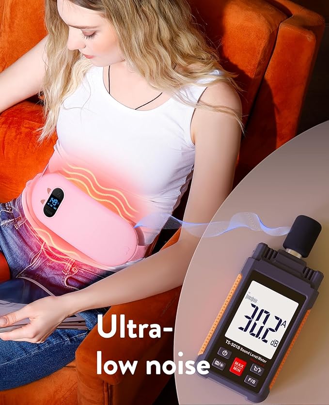 Portable Heating Pad, Period Heat Belt with 3 Temperature Adjustable and Vibration Modes, Heat Belt Period Relief from Back, Abdominal and Stomach Pain (Pink)